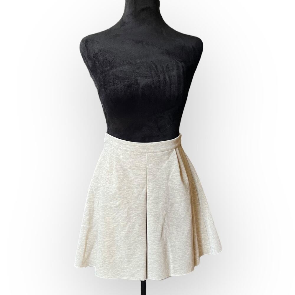 H&M Women's Heathered Cream & Gray Jersey Pleated Circle Mini Skirt Size 4 - NWT